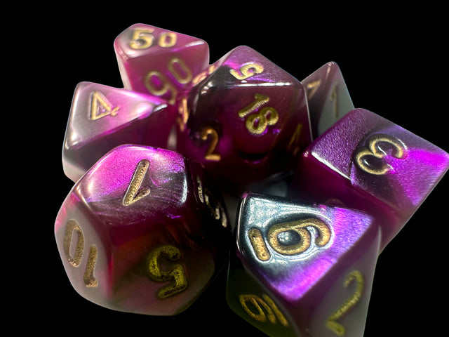 Chessex: Gemini Mini-hedral Black-Purple/gold 7-Die Set