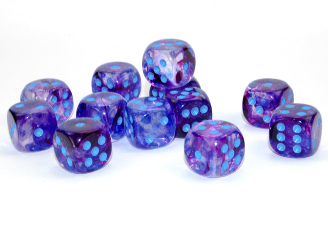 Chessex: Nebula Nocturnal/blue Luminary 16mm d6 Dice Block (12 dice)