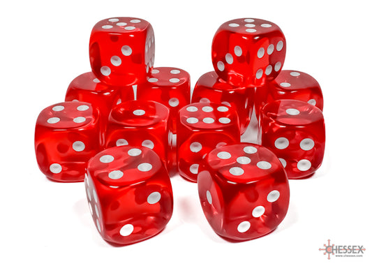 Chessex: Translucent Red/white 16mm d6 Dice Block (12 dice)