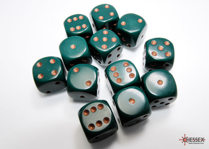 Chessex: Opaque Dusty Green/copper 16mm d6 Dice Block (12 dice)
