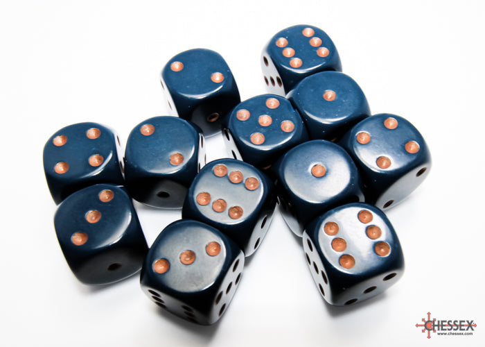 Chessex: Opaque Dusty Blue/copper 16mm d6 Dice Block (12 dice)