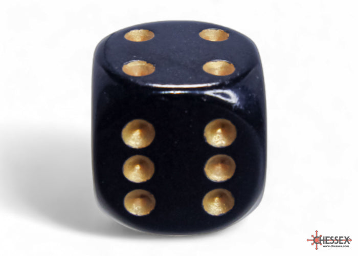 Opaque Black/gold 16mm d6 Dice Block (12 dice)