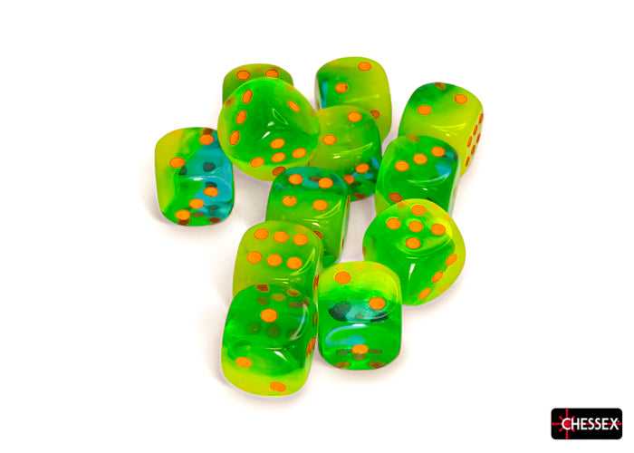 Chessex: Gemini Plasma Green-Teal/orange Luminary 16mm d6 Dice Block (12 dice)