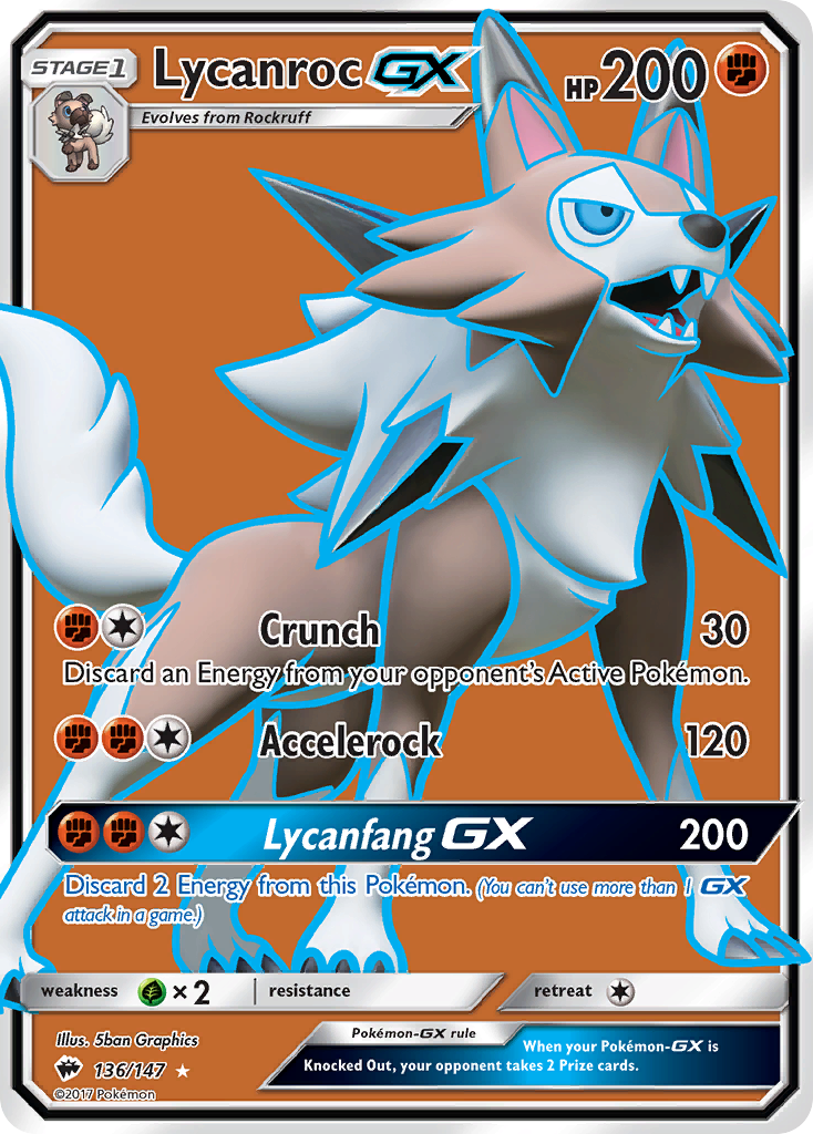 Lycanroc GX (Full Art) - Burning Shadows 136/147 (Foil) - Near Mint