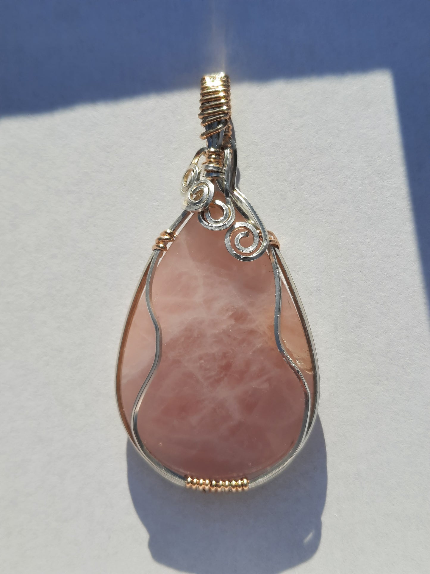 Rose Quartz Gold and silver wrap Pendant