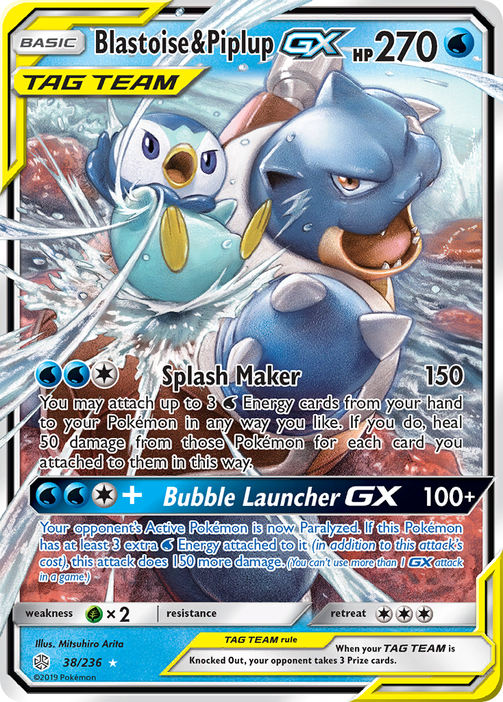 Blastoise & Piplup GX - Cosmic Eclipse 38/236 (Foil) - Heavily Played