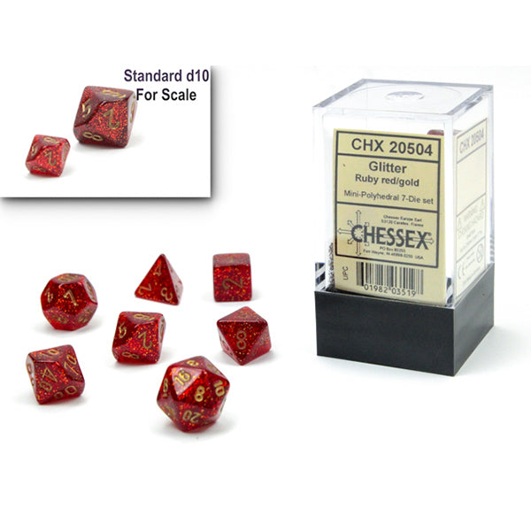 Chessex: 7-Die Set Mini Glitter: Ruby/Gold