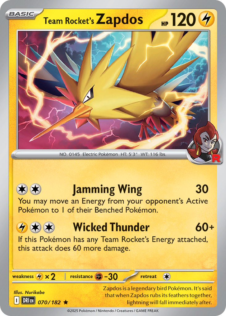 Team Rocket's Zapdos - Destined Rivals 070/182 (Foil) - Near Mint - Ungraded