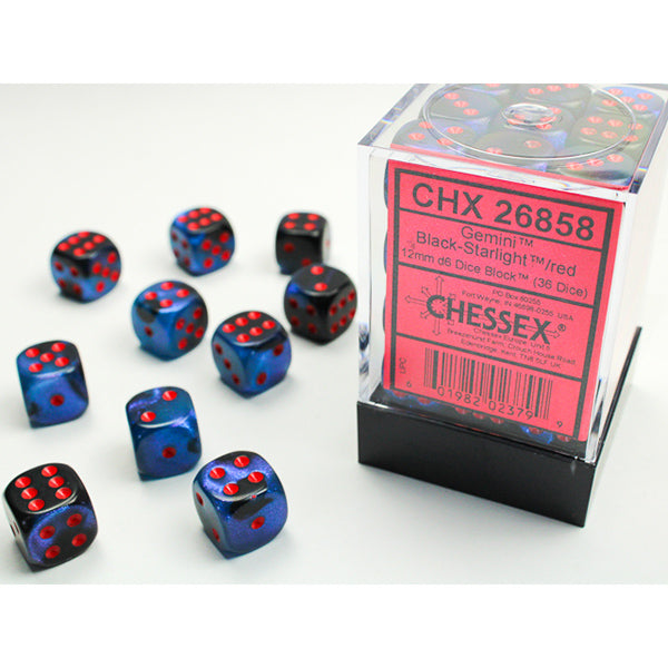 Chessex: 12mm 36 d6 Gemini: Black-Starlight/Red Dice