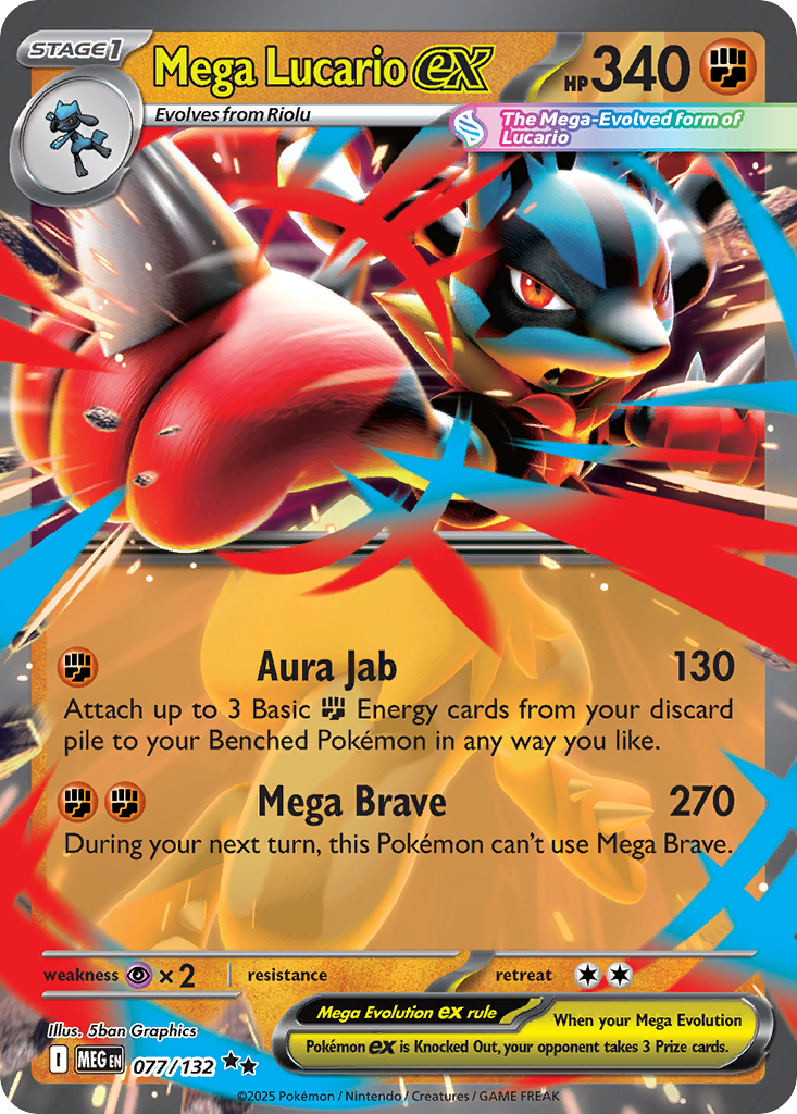 Mega Lucario ex - Mega Evolution 077/132 (Foil) - Near Mint
