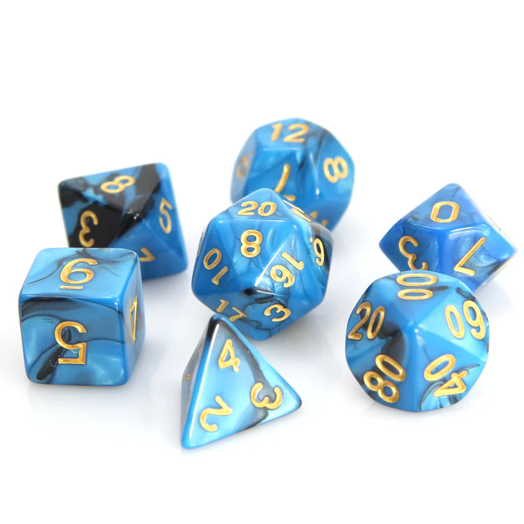 7pc RPG Set - Blue and Black Marble - Die Hard Dice
