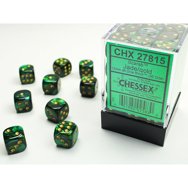 Chessex: 12mm 36 d6 Scarab: Jade/Gold Dice