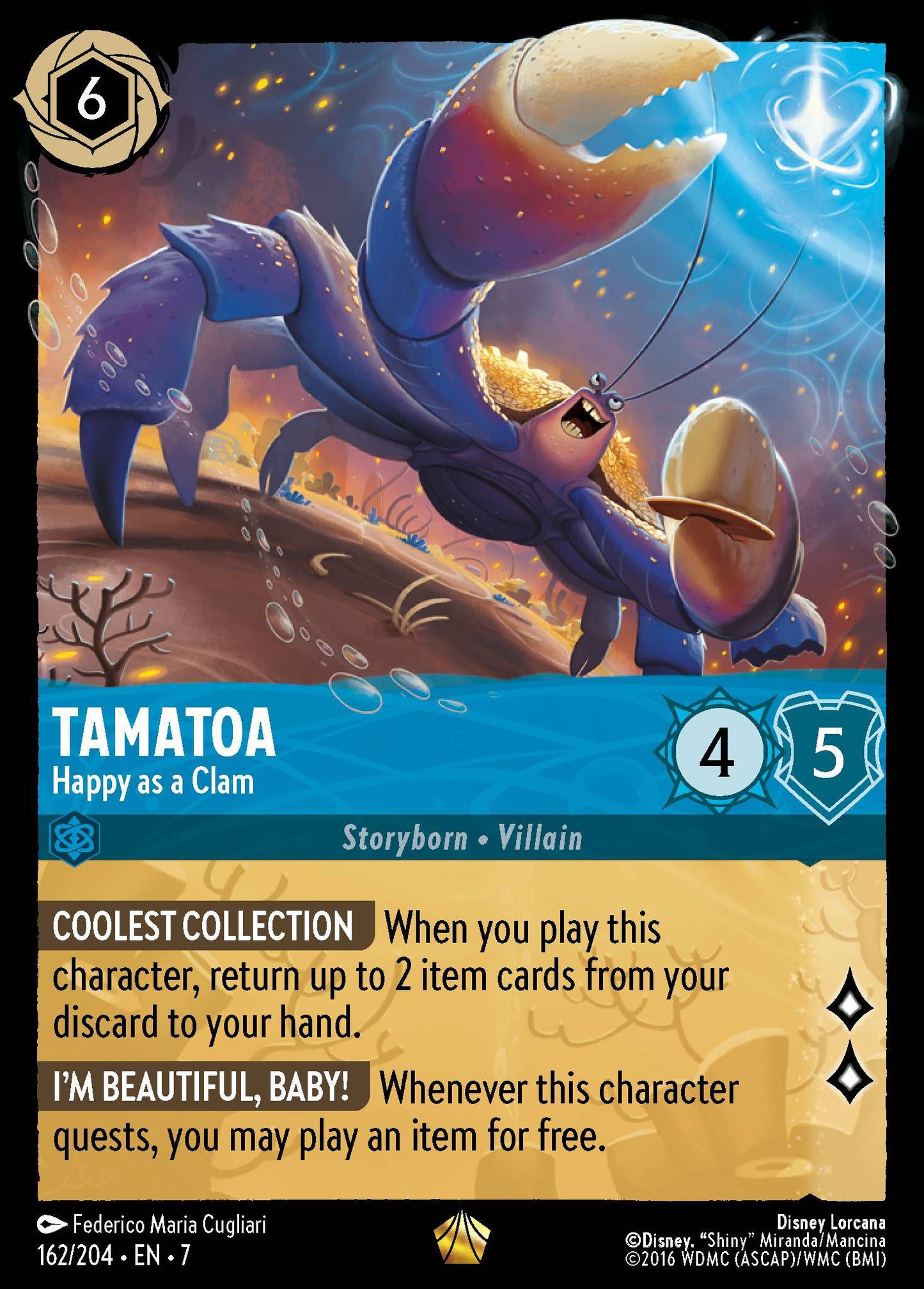 Tamatoa - Happy as a Clam - Archazia's Island 162/204 - Near Mint - Ungraded