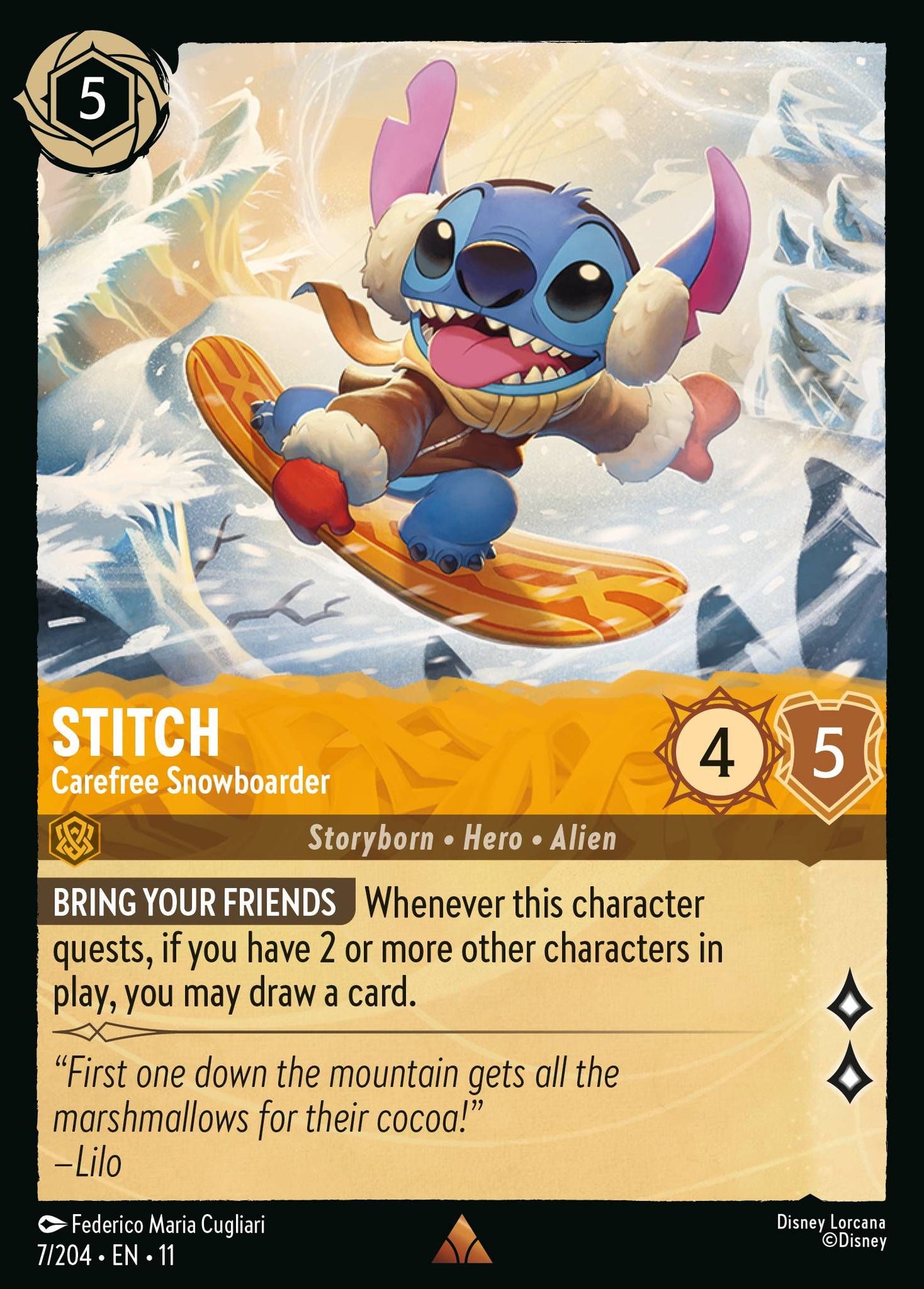 Stitch - Carefree Snowboarder - Winterspell 7/204 - Near Mint