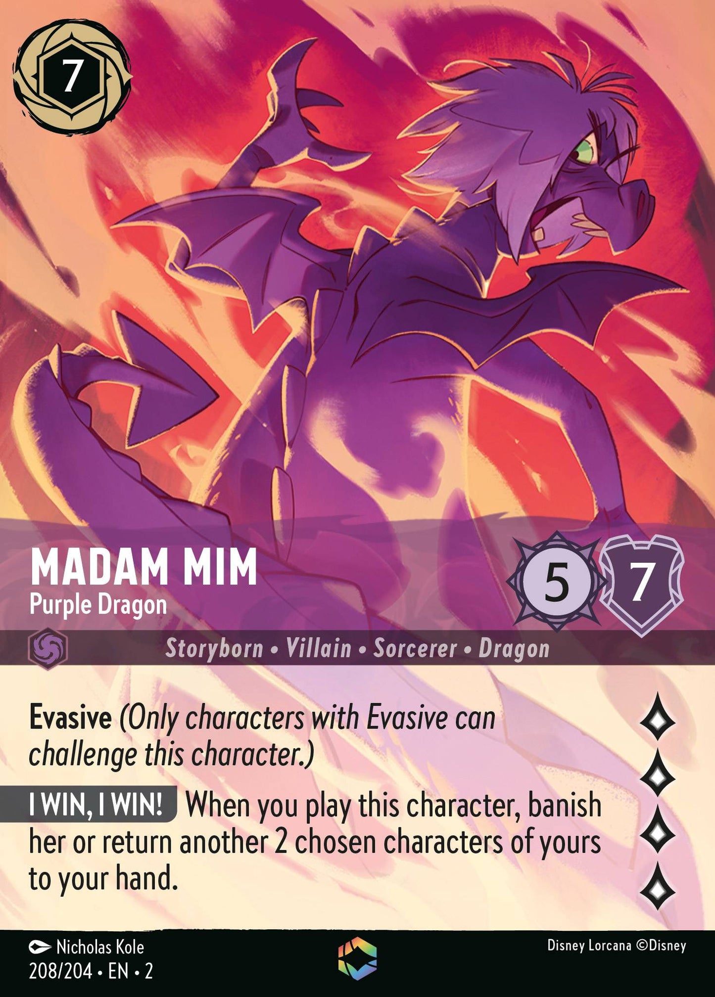 Madam Mim - Purple Dragon (Alternate Art) - Rise of the Floodborn 208/204 (Foil) - PSA 10.0