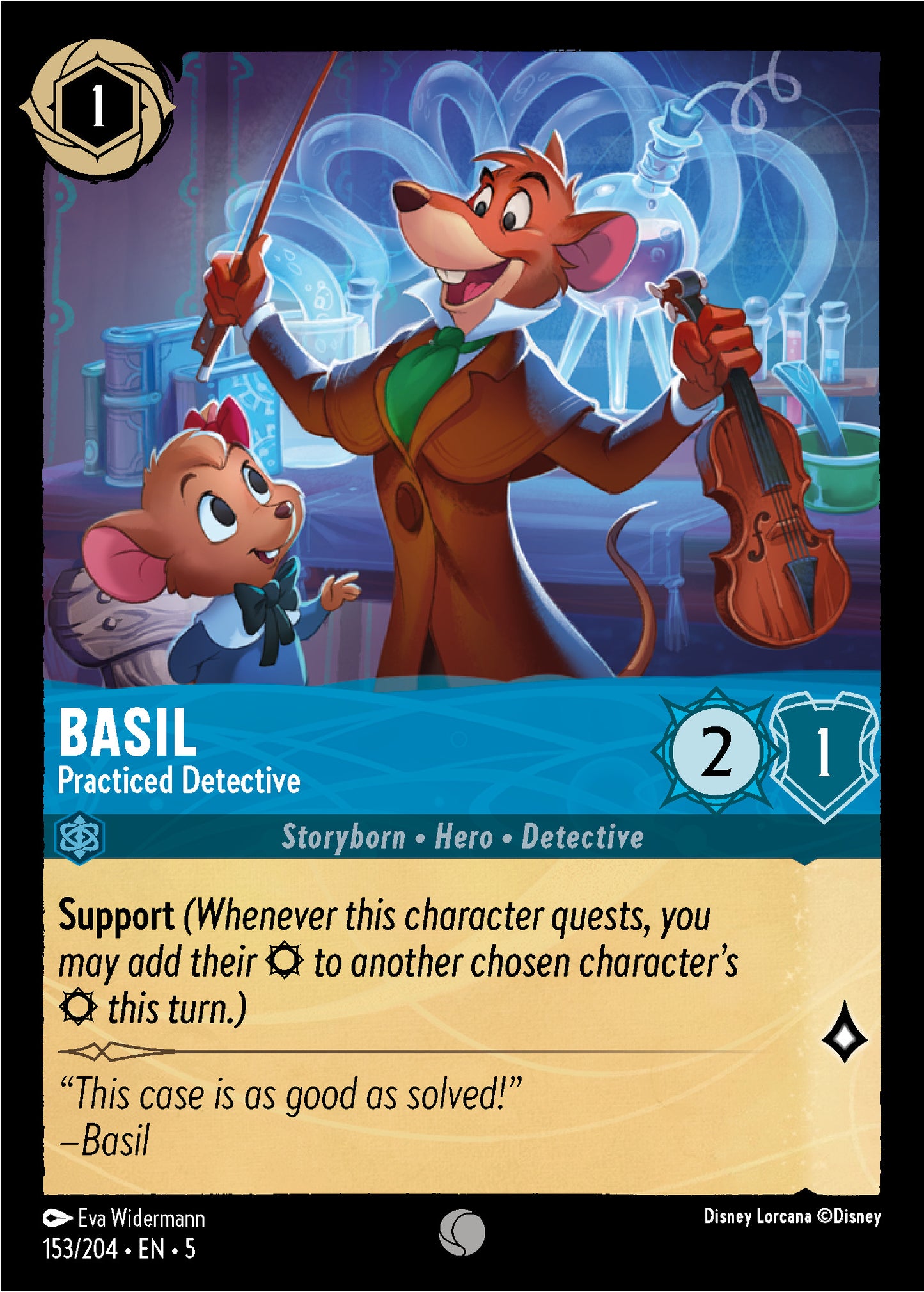 Basil - Practiced Detective - Shimmering Skies 153/204 (Foil) - Near Mint - Ungraded