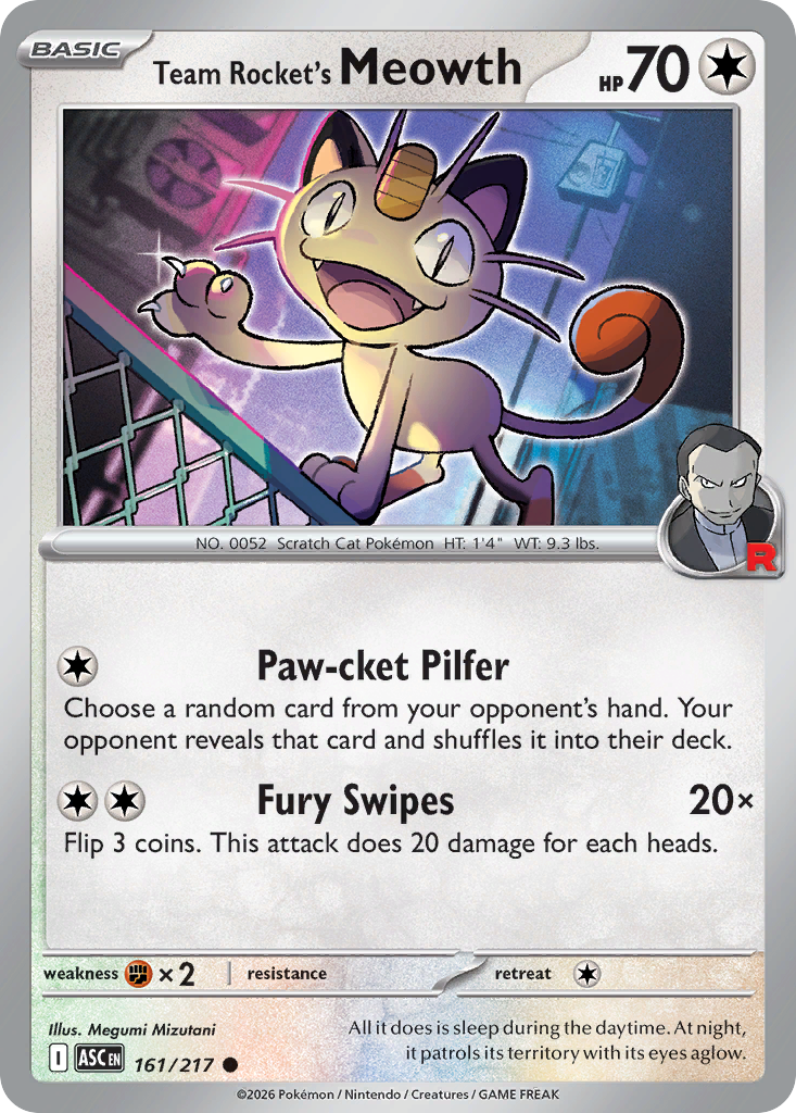 Team Rocket's Meowth (Energy Symbol Pattern) - Ascended Heroes 161/217 (Foil) - Near Mint