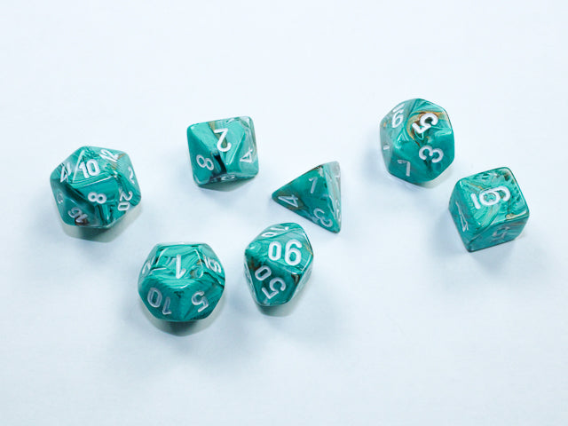 Chessex: Marble Mini-hedral Oxi-Copper/white 7-Die Set