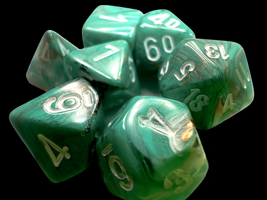 Chessex: Marble Mini-hedral Oxi-Copper/white 7-Die Set