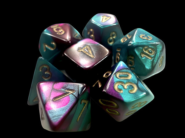 Chessex: Gemini Mini-hedral Purple-Teal/gold 7-Die Set