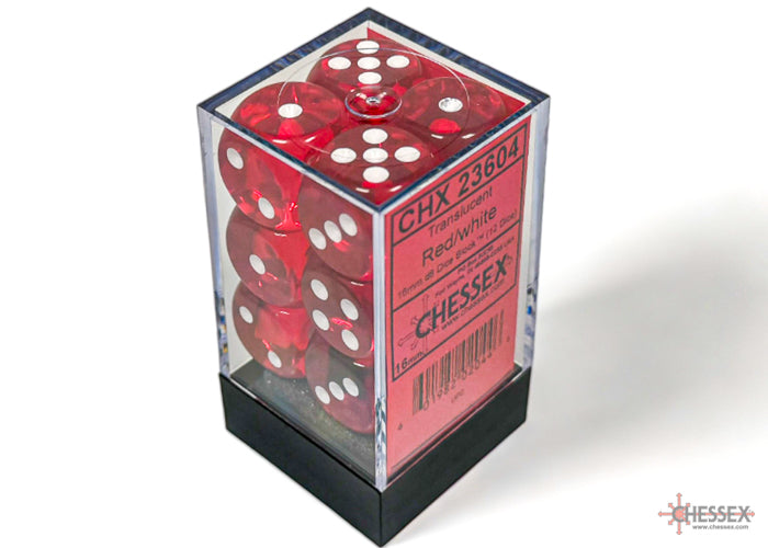 Chessex: Translucent Red/white 16mm d6 Dice Block (12 dice)