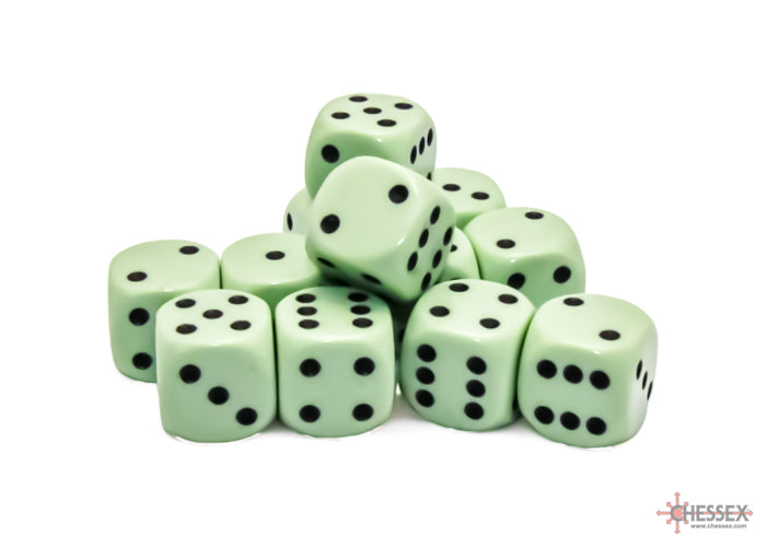Chessex: Opaque 16mm d6 Pastel Green/black Dice Block (12 dice)