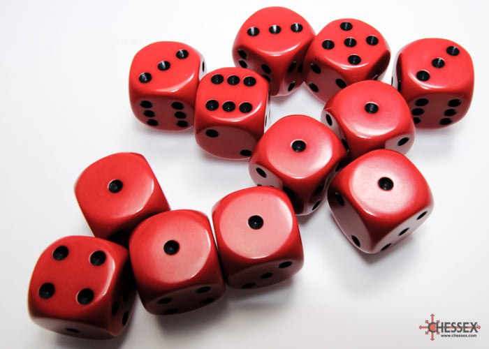 Chessex: Opaque Red/black 16mm d6 Dice Block (12 dice)