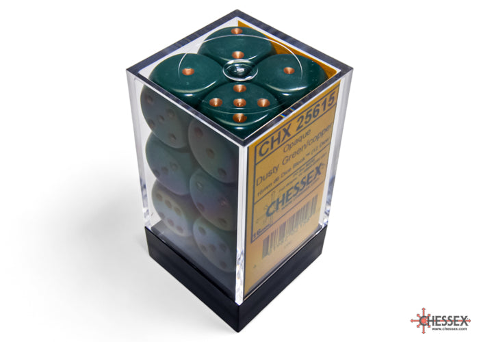 Chessex: Opaque Dusty Green/copper 16mm d6 Dice Block (12 dice)