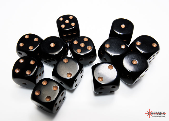 Chessex: Opaque Black/gold 16mm d6 Dice Block (12 dice)