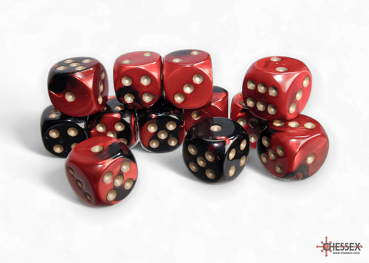 Chessex: Gemini Black-Red/gold 16mm d6 Dice Block (12 dice)