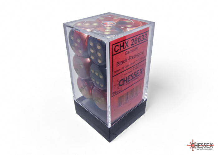 Chessex: Gemini Black-Red/gold 16mm d6 Dice Block (12 dice)
