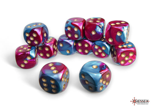 Chessex: Gemini Purple-Teal/gold 16mm d6 Dice Block (12 dice)