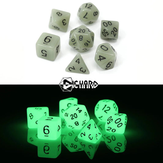 7pc RPG Set - Glow-in-the-Dark White - Die Hard Dice