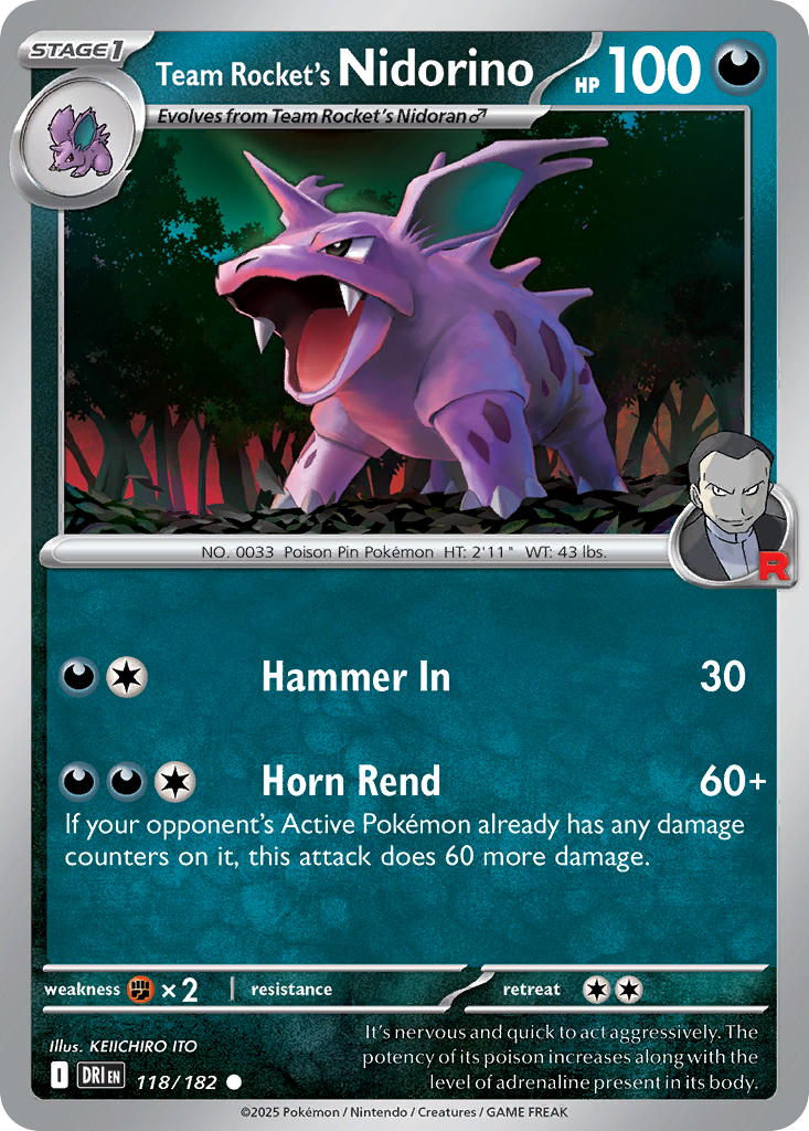 Team Rocket's Nidorino - Destined Rivals 118/182 (Foil) - Near Mint