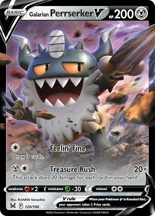 Galarian Perrserker V - Lost Origin 129/196  (Foil) - Near Mint - Ungraded