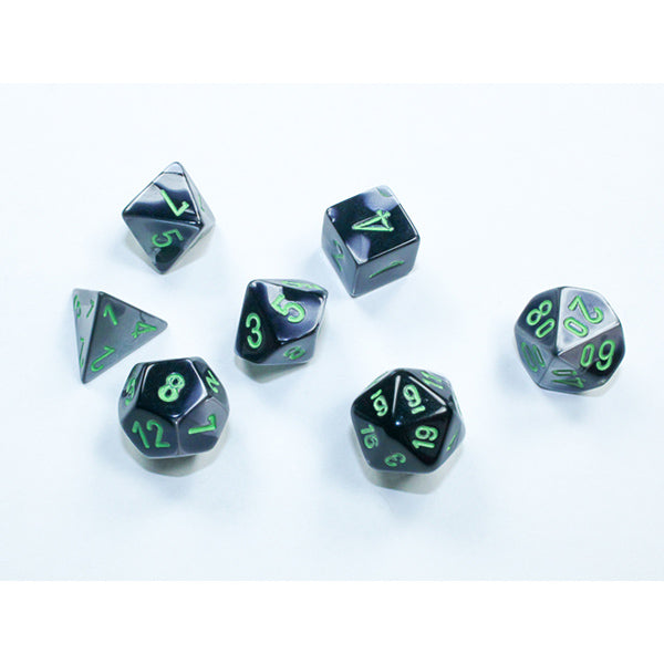 Chessex:  7-Die Set Mini Gemini: Black-Grey/Green