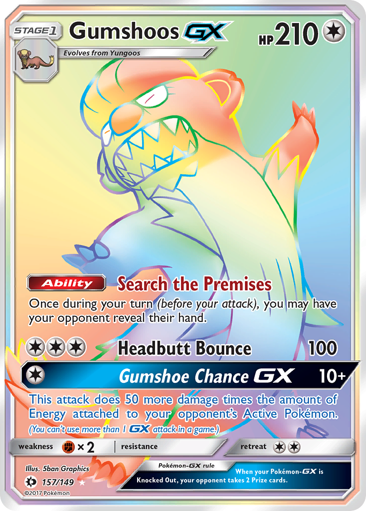 Gumshoos GX (Secret) - Sun & Moon Base Set 157 (Foil) - Near Mint