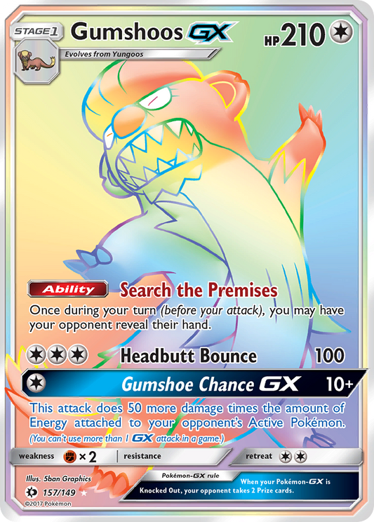 Gumshoos GX (Secret) - Sun & Moon Base Set 157 (Foil) - Near Mint