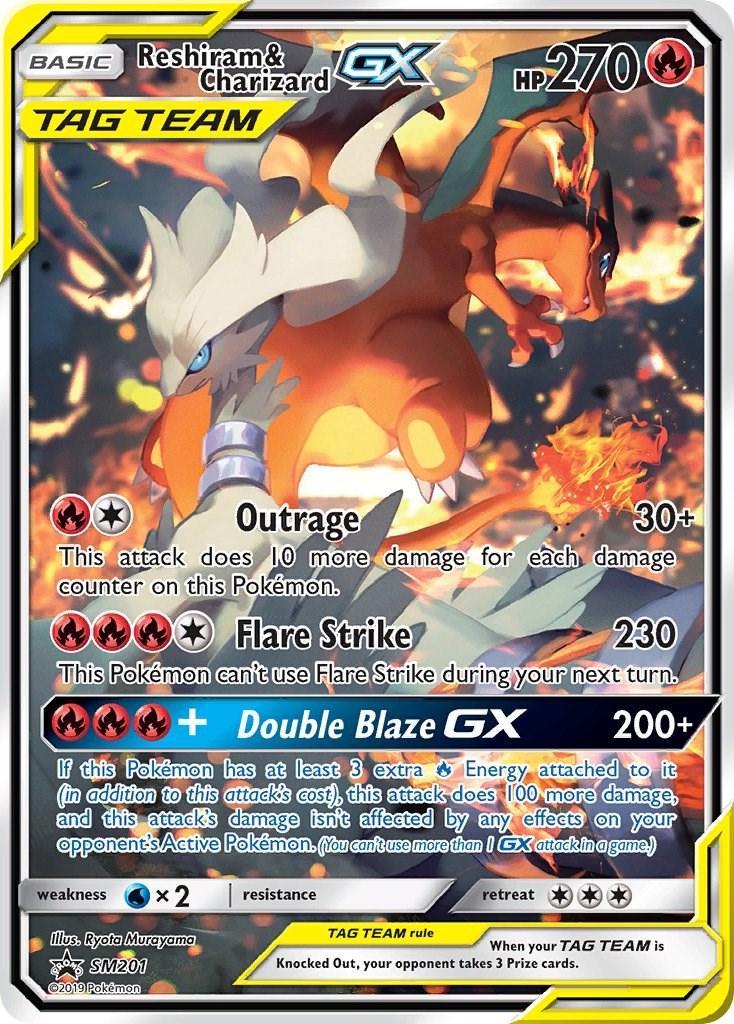 Reshiram & Charizard GX - Sun & Moon Promo SM201  (Foil) - Damaged - Ungraded