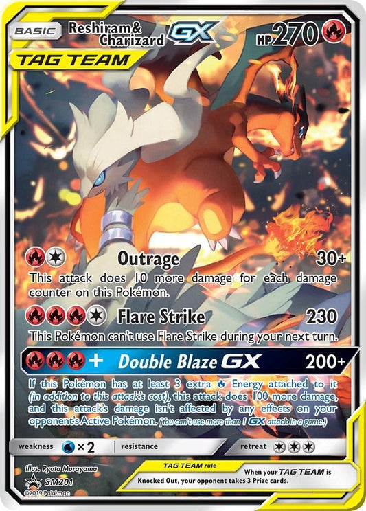 Reshiram & Charizard GX - Sun & Moon Promo SM201  (Foil) - Damaged - Ungraded