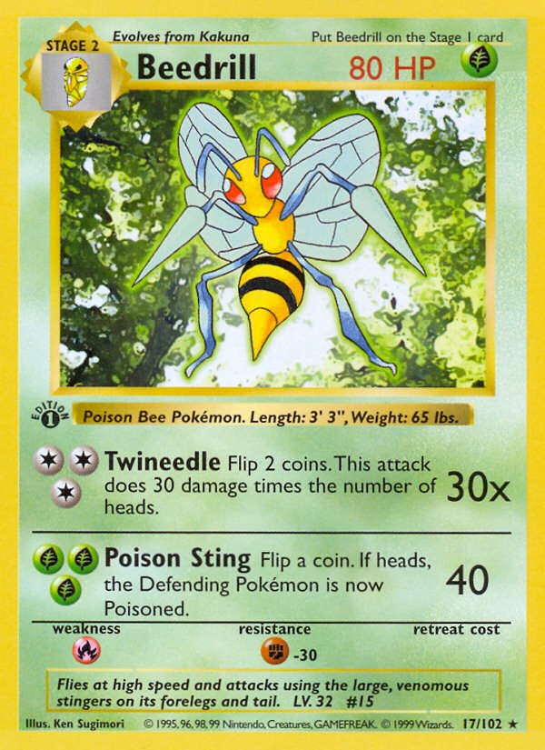 Beedrill - Base Set (Unlimited) 17 - Heavily Played