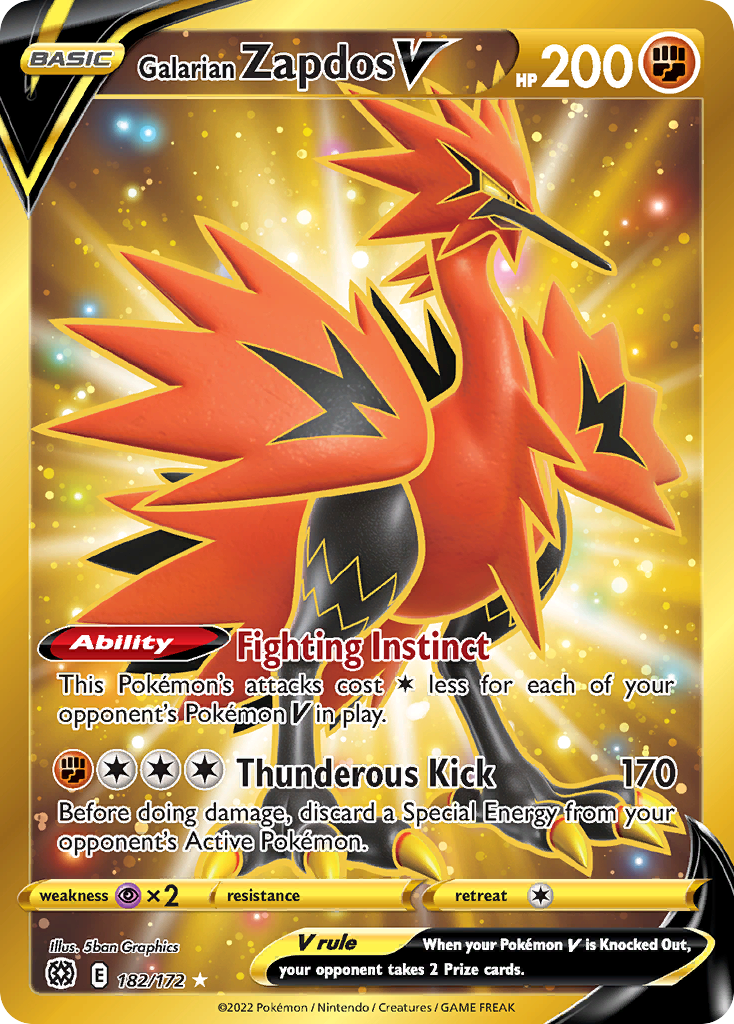 Galarian Zapdos V (Secret) - Brilliant Stars 182/172 (Foil) - Near Mint