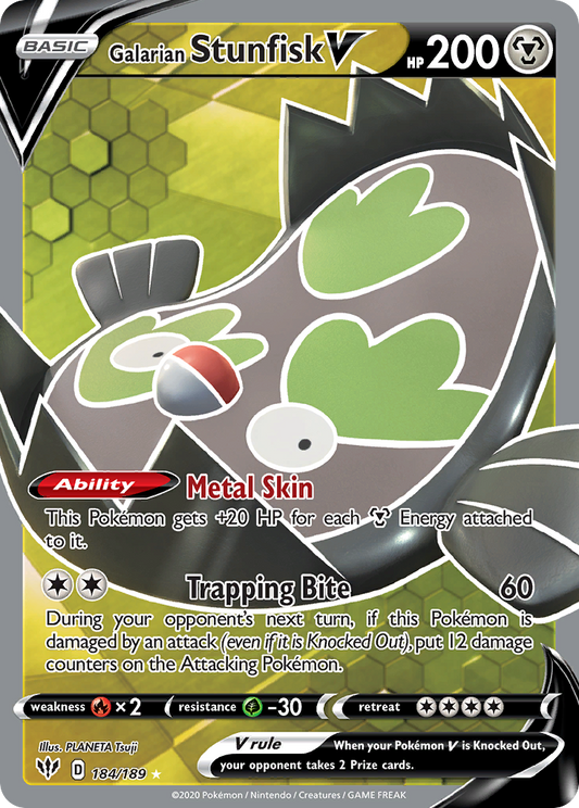 Galarian Stunfisk V (Full Art) - Darkness Ablaze 184/189 (Foil) - Near Mint