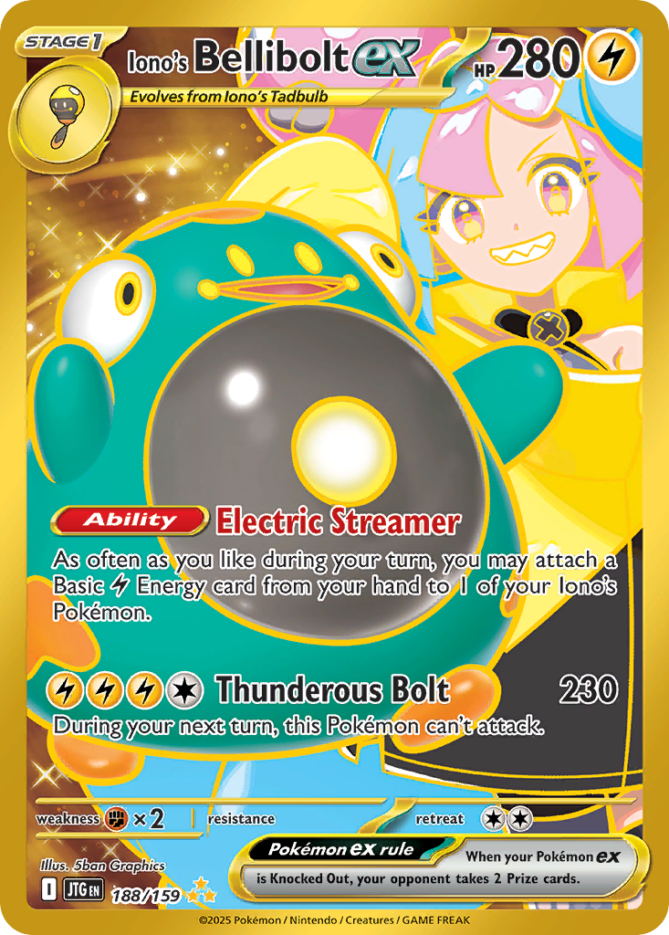 Iono's Bellibolt ex - Journey Together 188/159  (Foil) - Near Mint - Ungraded