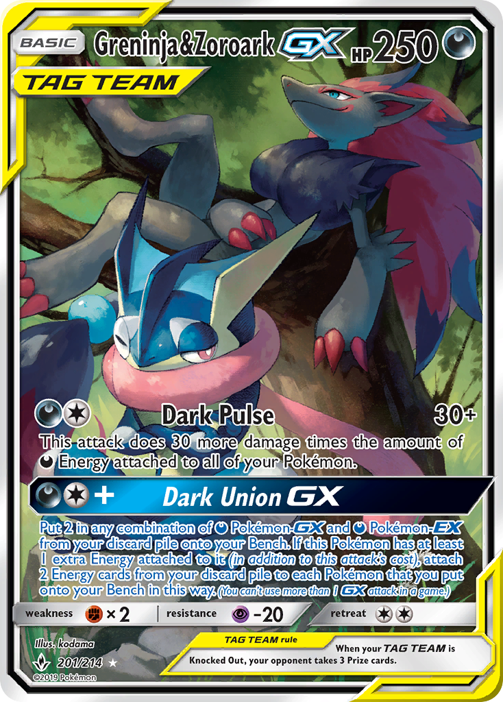 Greninja & Zoroark GX (201) (Full Art) - Unbroken Bonds 201 (Foil) - Near Mint