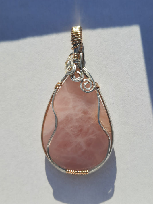 Rose Quartz Gold and silver wrap Pendant