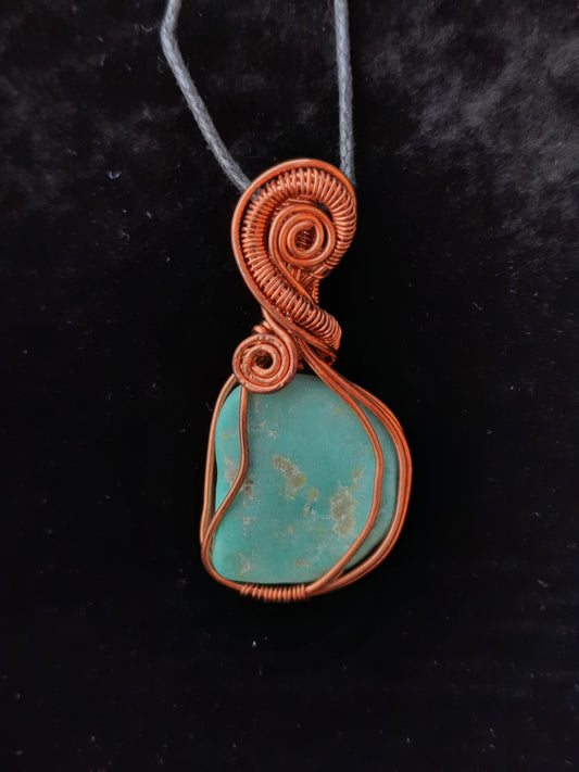 Turquoise Swirly Copper Wire Wrap Pendant