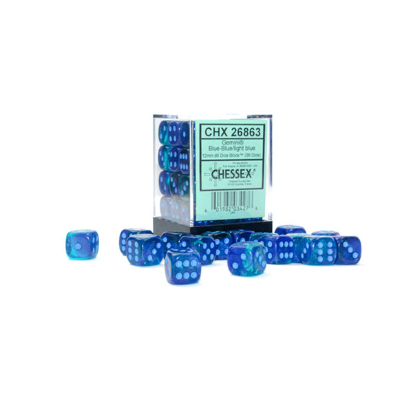 Chessex: 12mm 36 d6 Gemini Luminary: Blue-Blue/Light Blue Dice