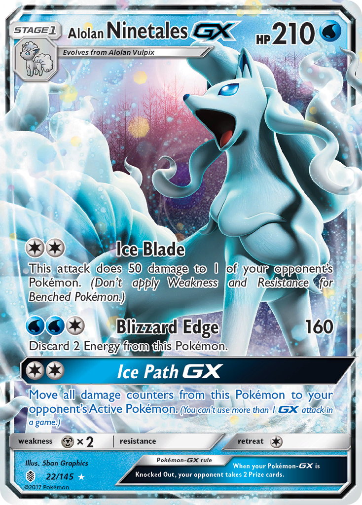 Alolan Ninetales GX - Guardians Rising 22/145  (Foil) - Moderately Played