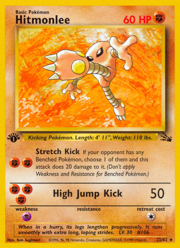 Hitmonlee (22) - Fossil 22 - Heavily Played